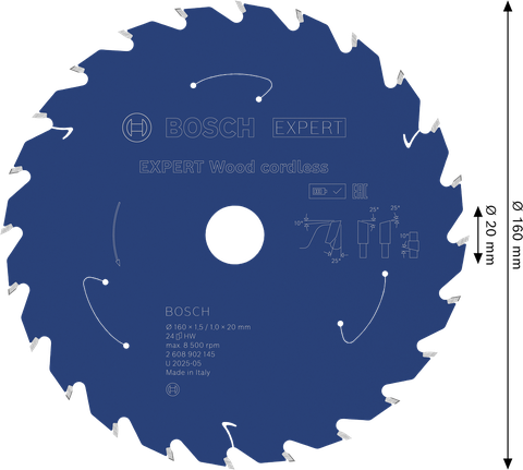 Lamă de ferăstrău circular fără fir Bosch EXPERT Wood 160 mm T24.