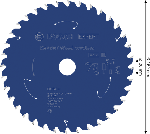 Lamă de ferăstrău circular fără fir Bosch EXPERT Wood, 160 mm 36 dinți.