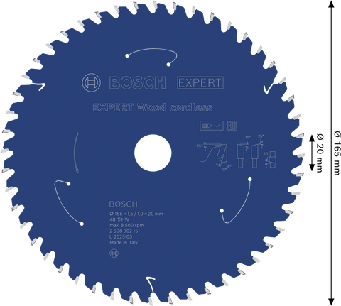 Lamă de ferăstrău circular fără fir Bosch EXPERT Wood, 165 mm, 48 de dinți.