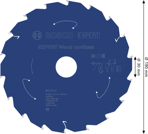 Lamă de ferăstrău circular fără fir Bosch EXPERT Wood, 190 mm.