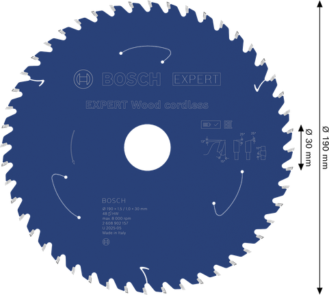 Lamă de ferăstrău circular fără fir Bosch EXPERT Wood, 190 mm.