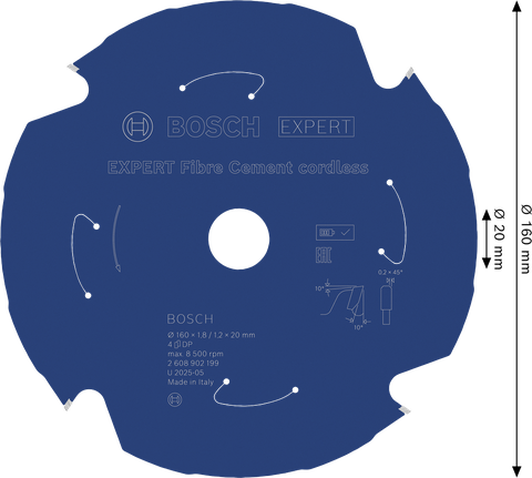 Lamă de ferăstrău circular fără fir pentru fibrociment Bosch EXPERT, diametru 160 mm.