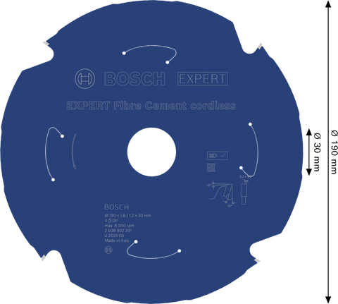 Lamă de ferăstrău circular fără fir pentru fibrociment Bosch EXPERT, 190 mm.