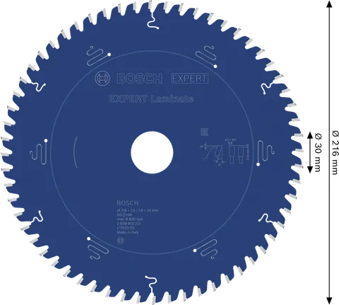 Lamă de ferăstrău circular pentru laminat Bosch EXPERT 216 mm T60.