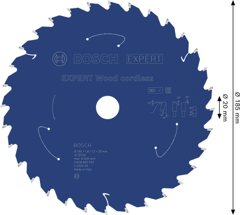 Lamă de ferăstrău circular fără fir Bosch EXPERT Wood, 185 mm.