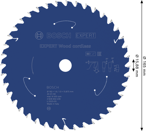 Lamă de ferăstrău circular fără fir Bosch EXPERT Wood 165 mm T40.