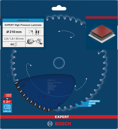 Lamă de ferăstrău circular Bosch EXPERT pentru laminat de înaltă presiune, 210 mm T60.
