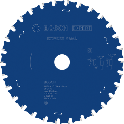 Lamă de ferăstrău circular Bosch EXPERT Steel, 160 mm, 30 de dinți.