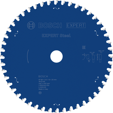 Lamă de ferăstrău circular Bosch EXPERT Steel 184 mm pentru tăierea metalului.