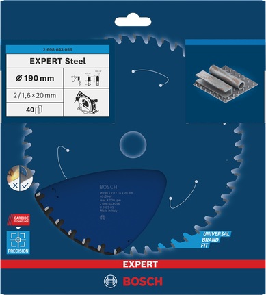 Lamă de ferăstrău circular Bosch EXPERT Steel 190 mm pentru tăierea metalului.