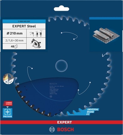 Lamă de ferăstrău circular Bosch EXPERT Steel T48 210 mm pentru metal.
