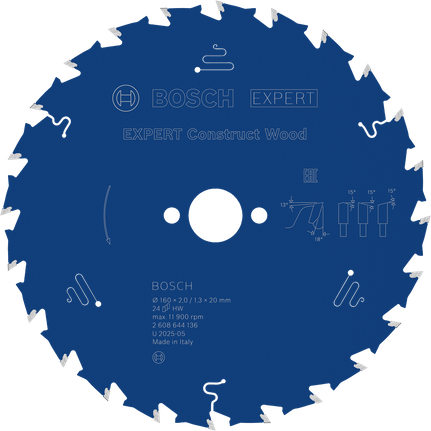Lamă de ferăstrău circular pentru lemn Bosch EXPERT Construct, 160 mm T24.
