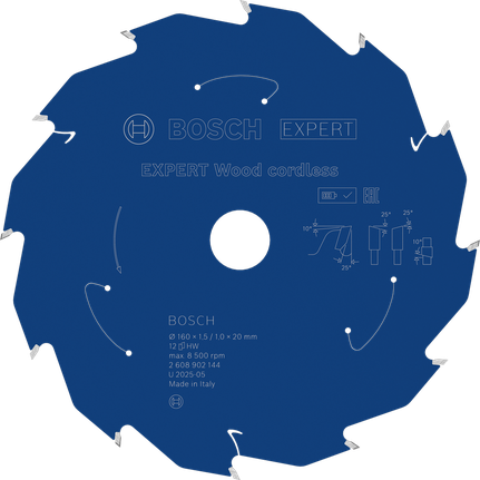 Lamă de ferăstrău circular fără fir Bosch EXPERT Wood 160 mm T12.