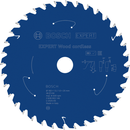Lamă de ferăstrău circular fără fir Bosch EXPERT Wood, 160 mm.
