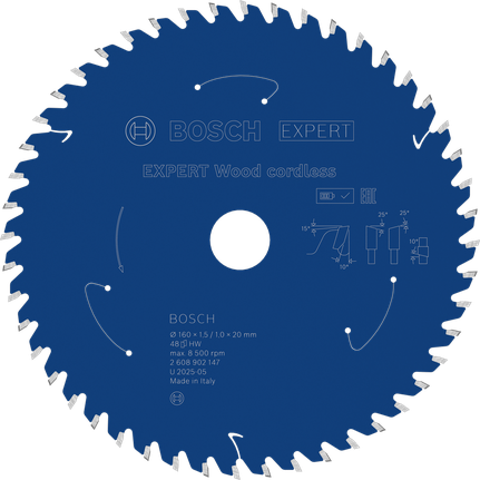 Lamă de ferăstrău circular fără fir Bosch EXPERT Wood 160 mm T48.