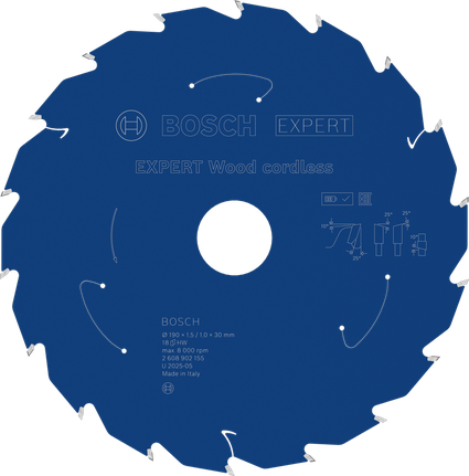 Lamă de ferăstrău circular fără fir Bosch EXPERT Wood, 190 mm.