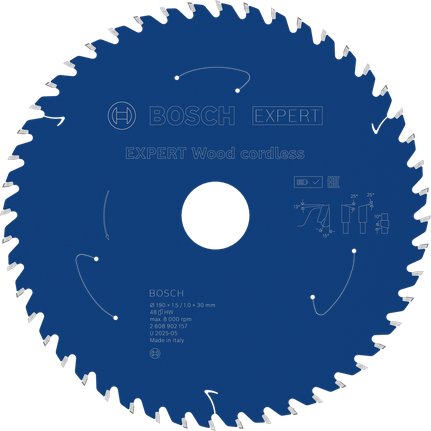 Lamă de ferăstrău circular fără fir Bosch EXPERT Wood, 190 mm T48.
