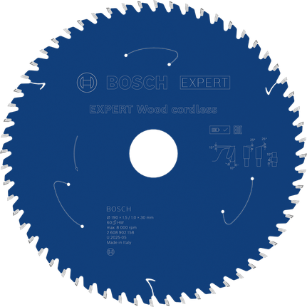 Lamă de ferăstrău circular fără fir Bosch EXPERT Wood, 190 mm.