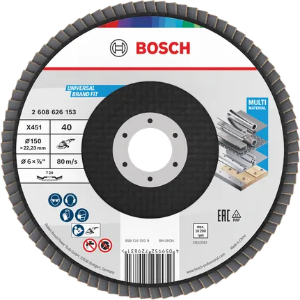 Disc lamelar Bosch X451 150 mm G40 pentru materiale multiple.