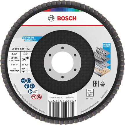 Disc lamelar Bosch X451 125 mm granulație 80 pentru materiale multiple.