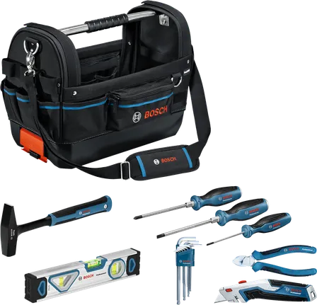 Set de scule manuale Bosch GWT 20 cu geantă de transport, 17 piese.