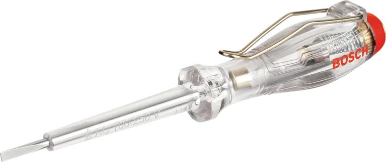 Tester de fază unipolar Bosch SL3x65 cu mâner transparent.