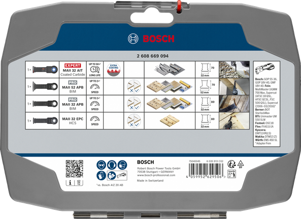 Set Bosch Heavy Duty cu 4 lame oscilante pentru scule multifuncționale.