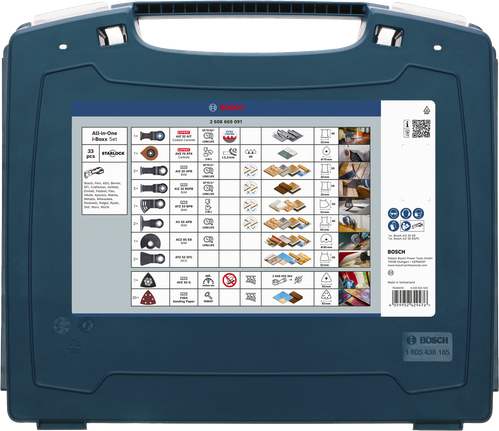 Set de accesorii Bosch All-in-One i-Boxx cu 33 de piese.