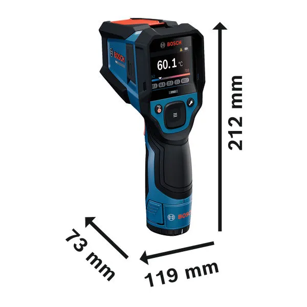 Detector termic Bosch GIS 800, dimensiunile sunt afișate.