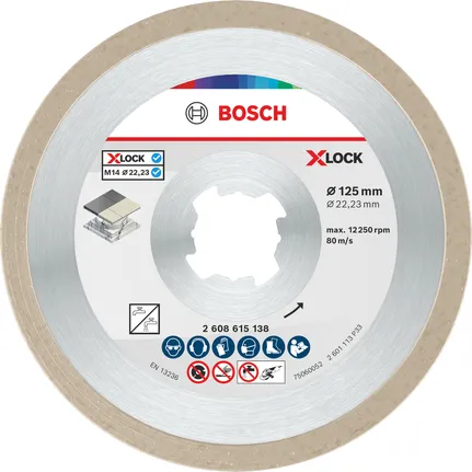 Disc de tăiere ceramic Bosch X-Lock 125 mm pentru plăci ceramice.