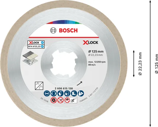 Disc de tăiere ceramic Bosch X-LOCK 125 mm.
