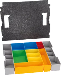 Cutie asortiment Bosch cu inserție din spumă pentru piese mici.