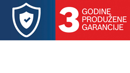 Ikona zaštite sa natpisom "3 godine produžene garancije" na plavoj i crvenoj pozadini.