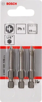 Bosch PH1 битови за одвијач 49 мм, пакет од 3 комада.