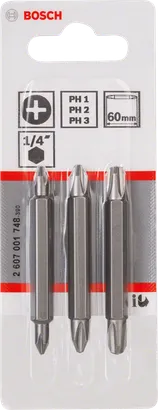 Bosch сет од 3 двостраних битова 1/4″ 60 мм.