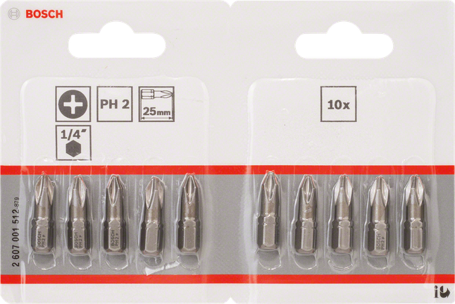 Bosch PH2 25mm екстра тврди битови за одвијач, 10x.