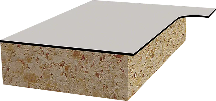 Слојевита плоча од иверице са танким премазом који се љушти на једном углу.