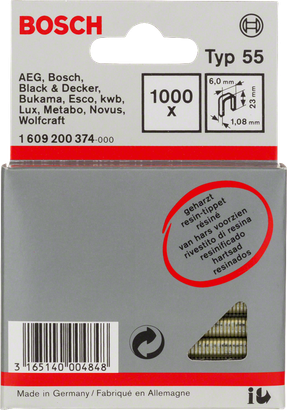 Bosch уска крунска спајалица 6 мм тип 55 са смолним премазом.