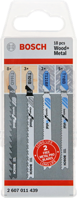 Bosch сет сечива убодне тестере са Т-причвршћивачем, 18 делова, за дрво и метал.