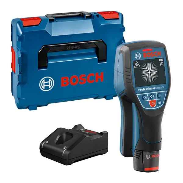 Зидни скенер Bosch D-Tect 120 са футролом и пуњачем.