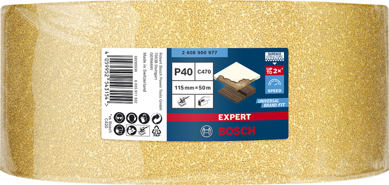 Ролна брусног папира Bosch EXPERT C470, 115 mm x 50 m, P40.