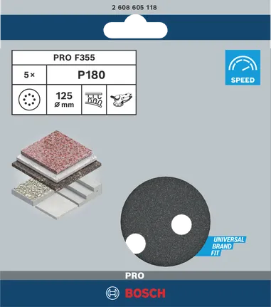 Bosch PRO F355 брусни диск 125 mm P180, 5 ком.