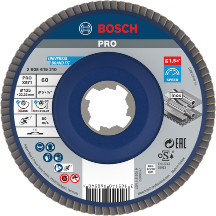 Bosch PRO X571 ламелни диск 125 мм G60 X-Lock за инокс.