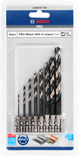Bosch PRO Metal HSS-G Impact сет бургија од 8 делова.