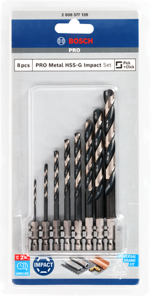 Bosch PRO Metal HSS-G Impact сет бургија од 8 делова.