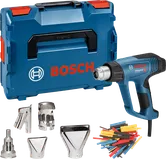 Комплет Bosch топлотног пиштоља GHG 23-66 са млазницама и кутијом.