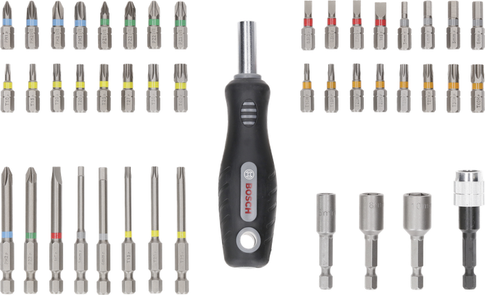 Bosch сет битова за одвијач екстра тврде боје, 44+1 делова са дршком.