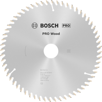 Лист кружне тестере Bosch PRO Wood, 210 мм, T60 зуба.
