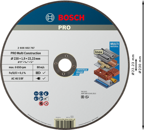 Bosch PRO диск за сечење више материјала 230 мм за универзалну употребу.