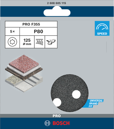 Bosch PRO F355 брусни дискови 125 mm P80 5 ком.